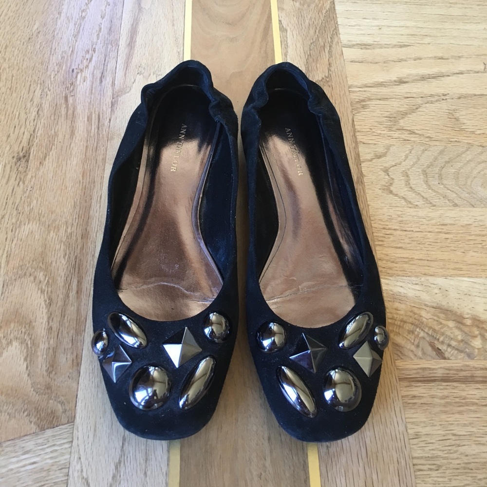 Suede flats with embellished toe