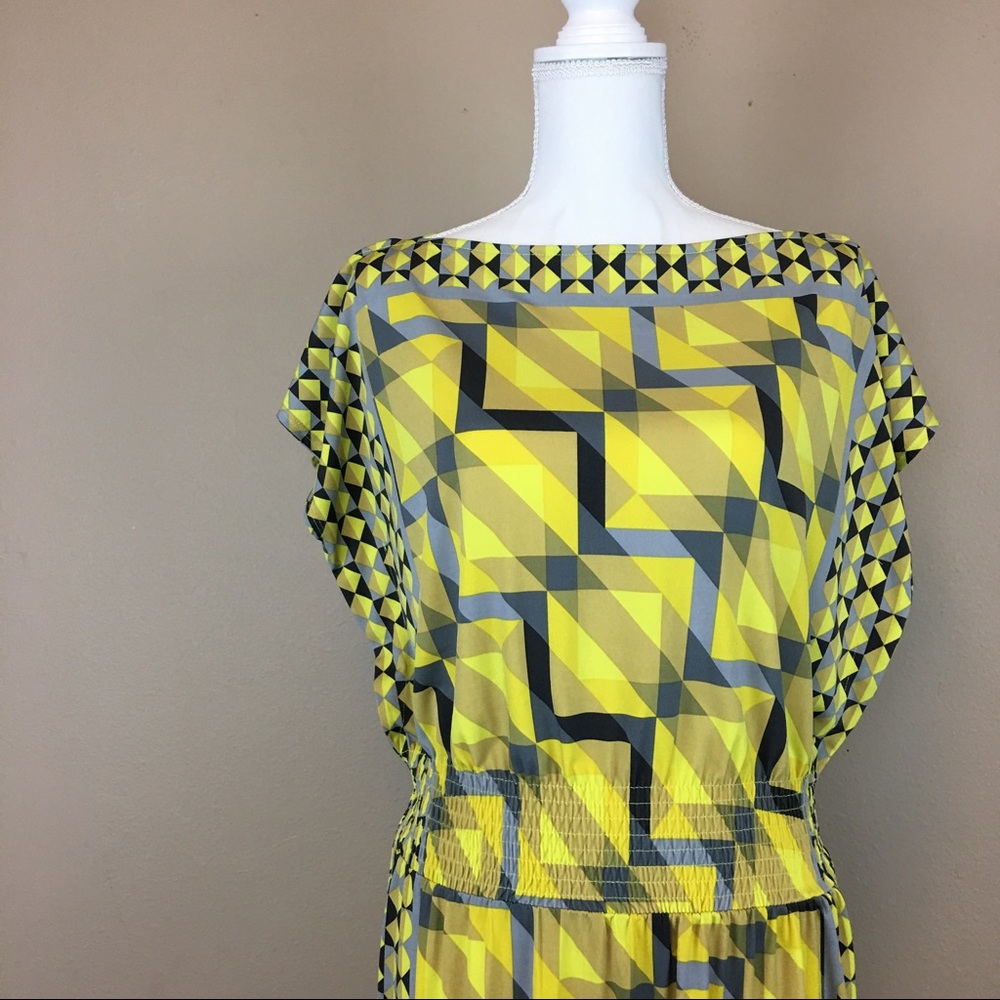 Maggy London Geometric Dress Yellow Grey Green