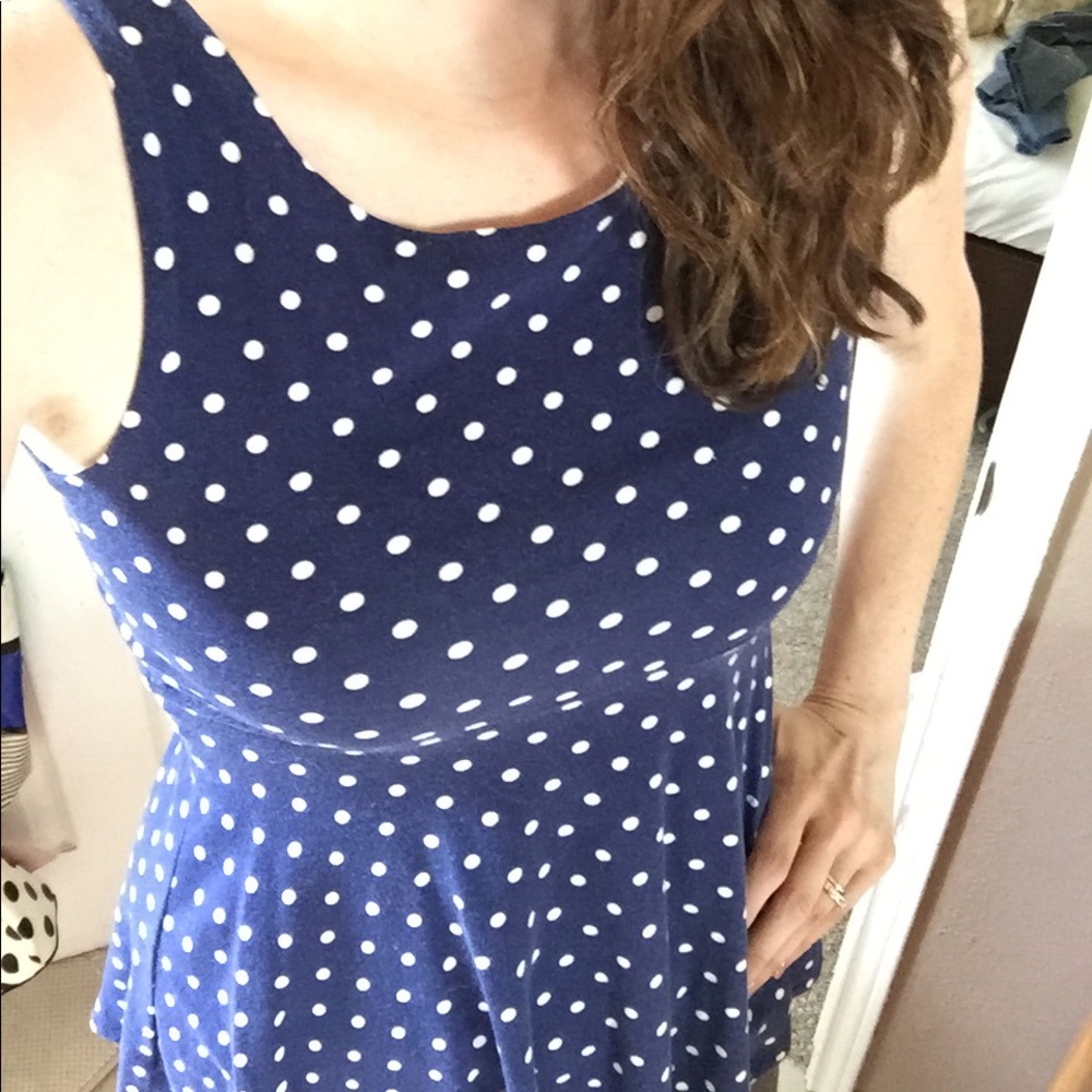 Blue polka dotted tank. Great condition!
