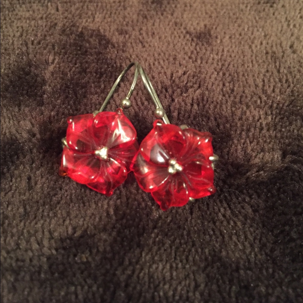 Vintage Red Flower Earrings