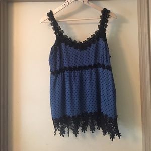 Blue&black lace and polka dot tank top