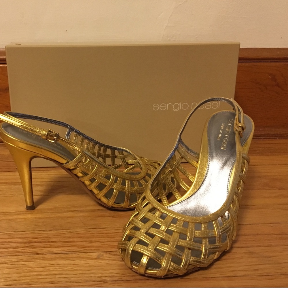 Sergio Rossi Gold Weave Sandal