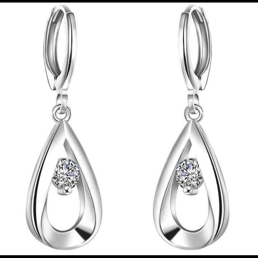 925 Silver Plated, AAA CZ Dangled Earrings