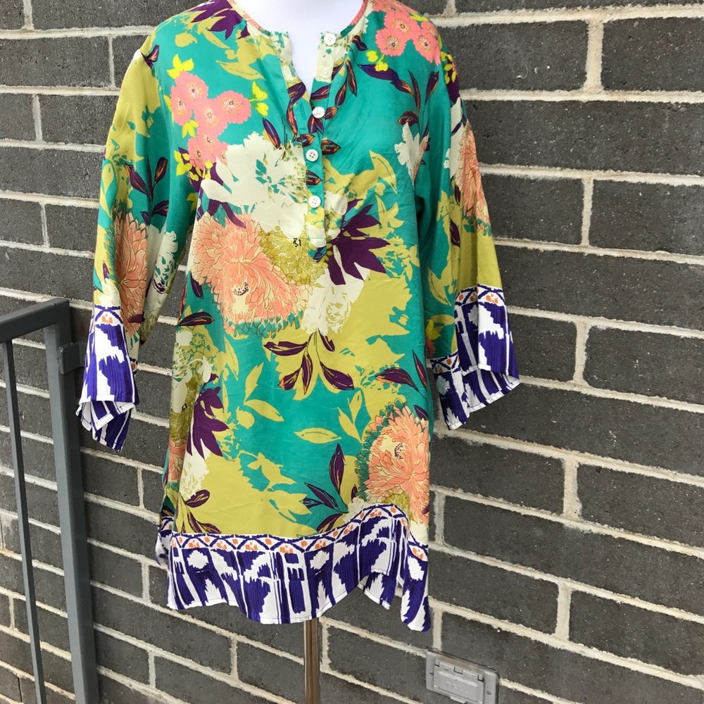 CAbi Floral Silk Tunic Dress