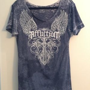 Affliction T-shirt, Blue with Rhinestones