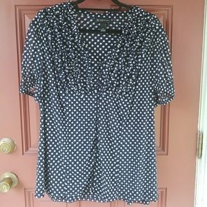 Navy and white polka dot blouse