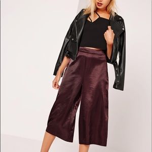 Missguided Satin Burgundy Culottes