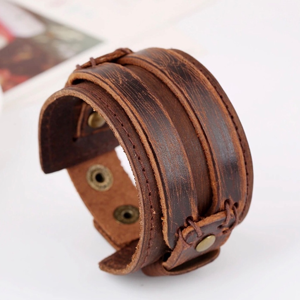 NEW Punk Style Unisex Leather Cuff Bracelet Brown