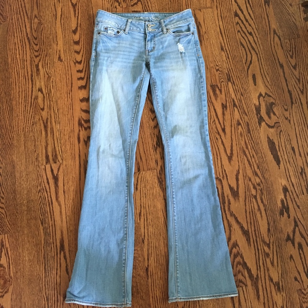 American Eagle, light wash boot cut jeans