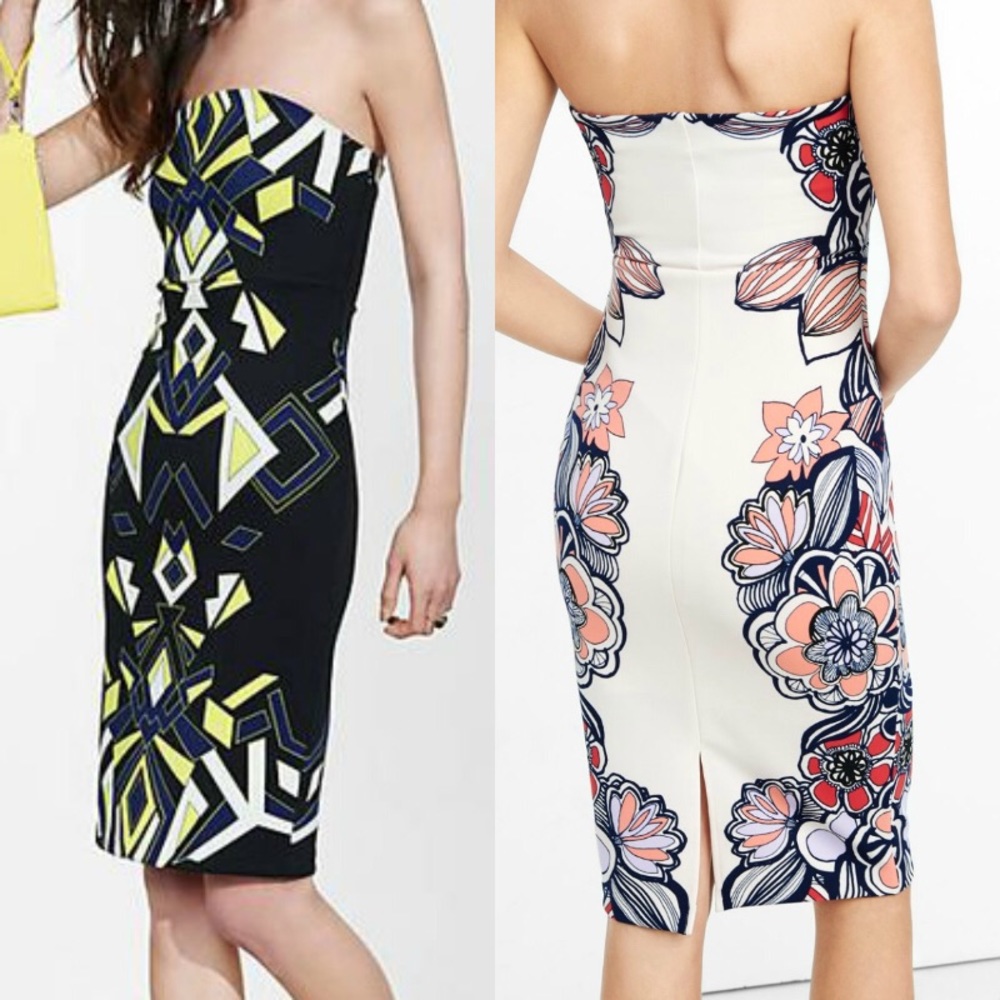 NWOT EXPRESS Strapless Neon Geo Dress - 2