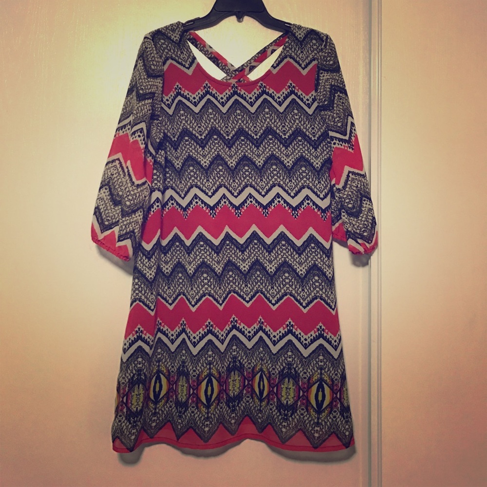 Indulge Sheer 3/4 Sleeve Shift Dress.