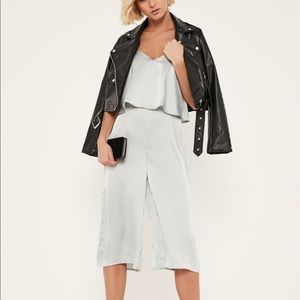 Missguided Satin Double Layer Jumpsuit Grey