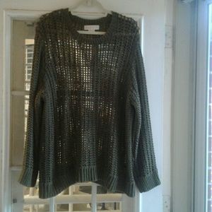 Olive green open weave designer sweater