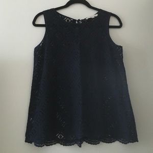 LOFT XS Lace Navy Top NWOT