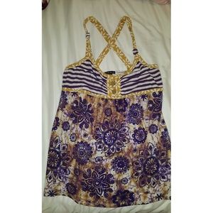 Purple, yellow, white Criss cross tank top