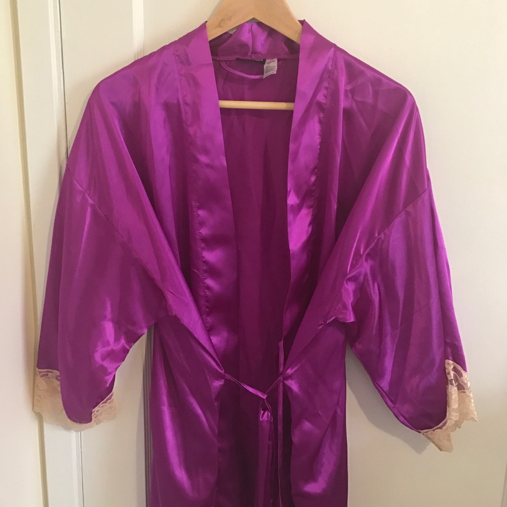 Fredrick's silk robe with lace detail