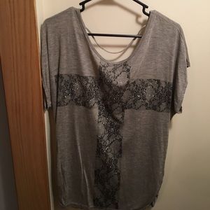 Sequin cross short sleeve top