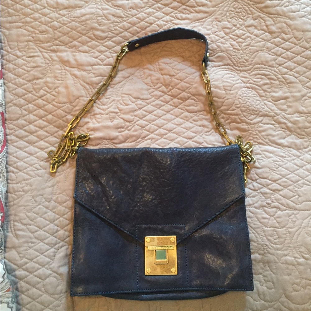 Tory Burch Navy and Gold Satchel