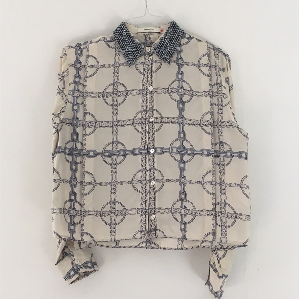 WOOD WOOD Denmark 🇩🇰 pearl and rhinestone shirt