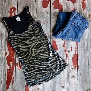 Zebra Print Sequin Tank Top