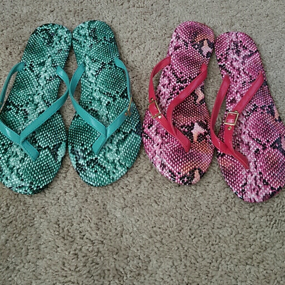 Pink and green snake print Sandals