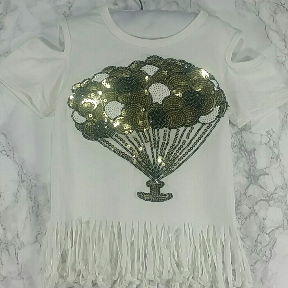 White Cold Shoulder Hot Air balloon Top. Kids - Picture 4 of 7