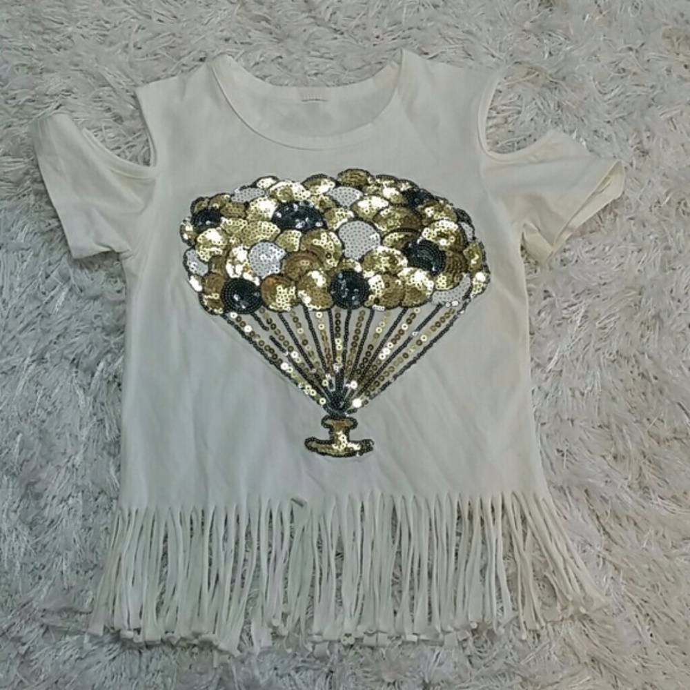 White Cold Shoulder Hot Air balloon Top. Kids - Picture 1 of 7