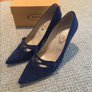 Tod's blue suede wedge heels