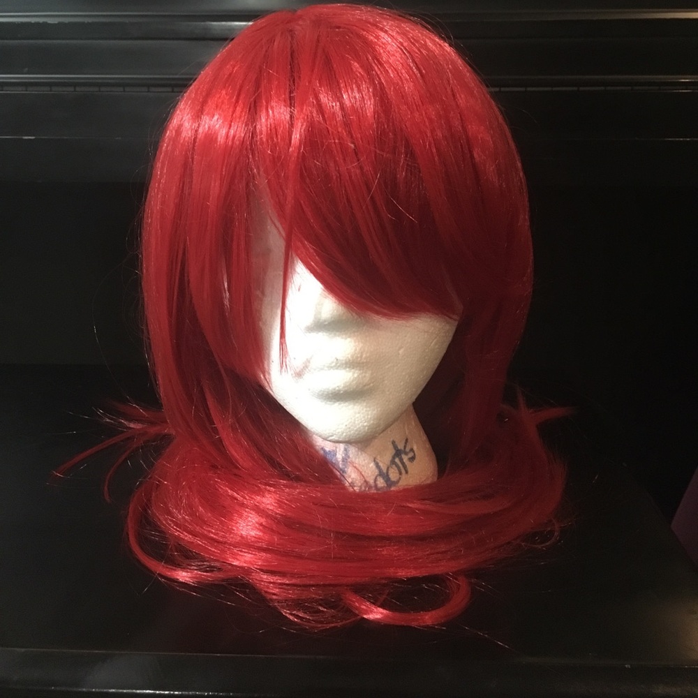 Long red synthetic wig