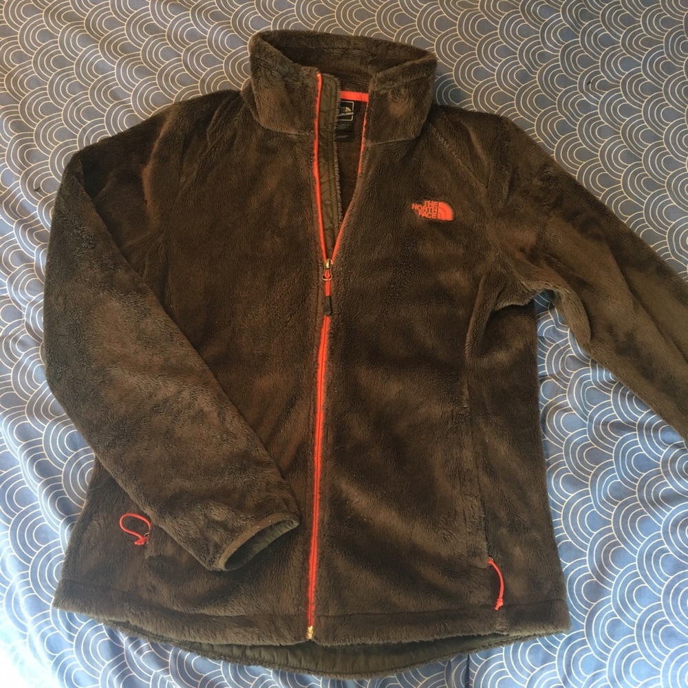 Brown north face fuzzy jacket