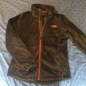 Brown north face fuzzy jacket