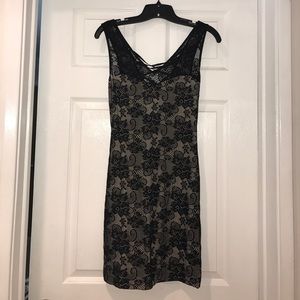 BEBE black/nude gorgeous lace-up dress