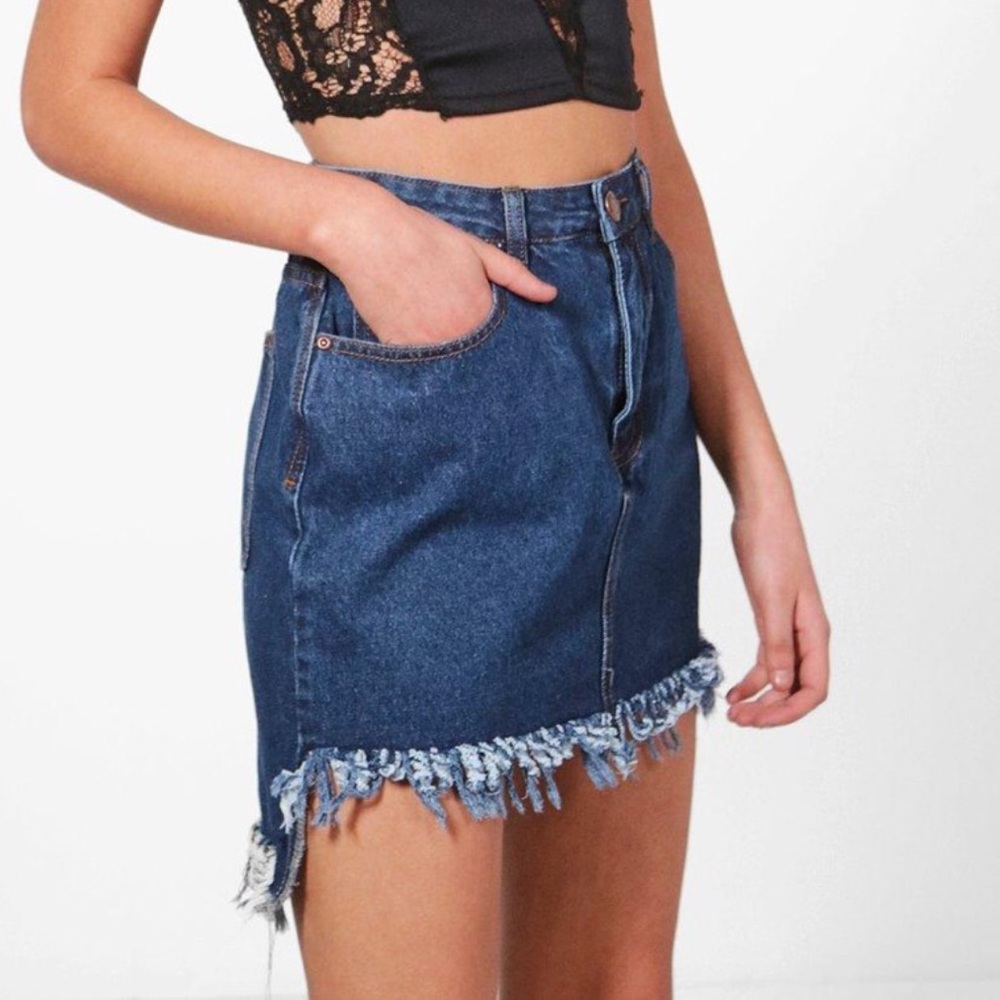 Boohoo Frayed Denim Skirt