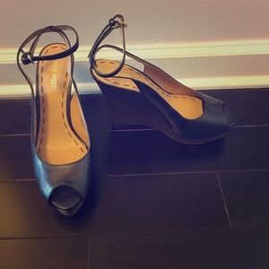 Nine West peep toe black wedges (worn once!)