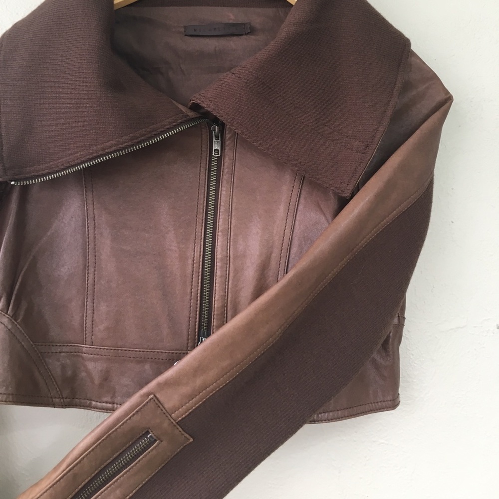 Designer leather cropped jacket