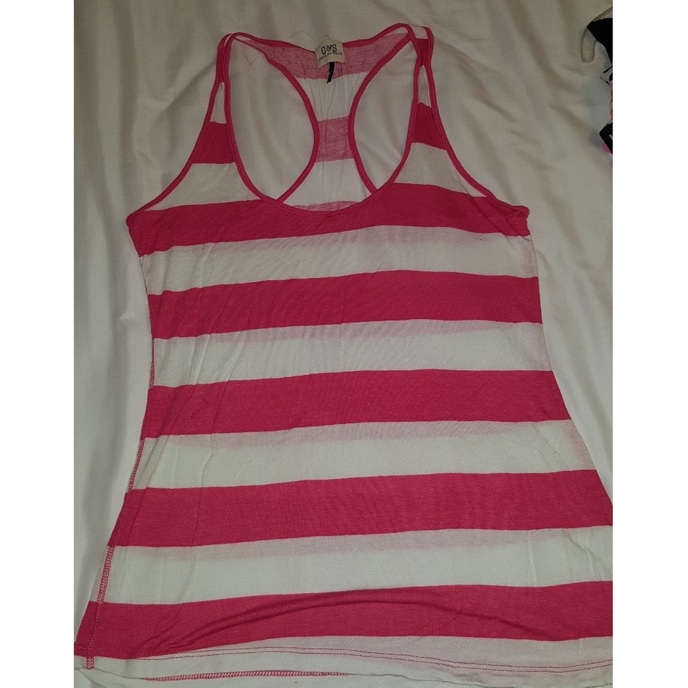 Pink and white striped racerback tank