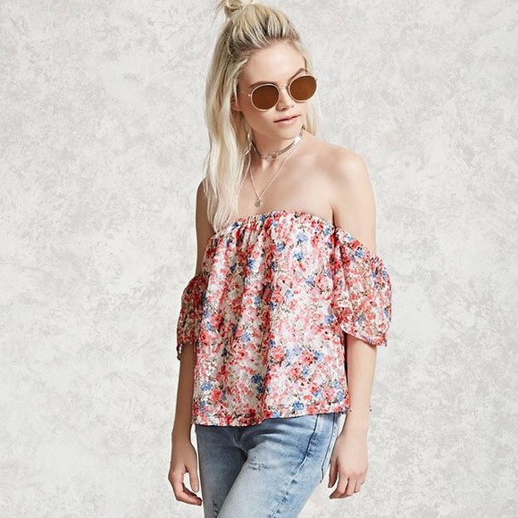 Floral off-the-shoulder Forever 21 shirt - Picture 2 of 2