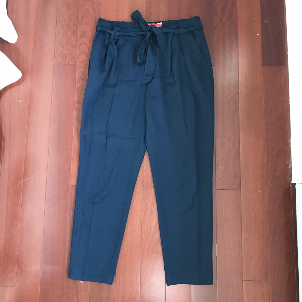 Anthropologie navy slouch crop pants w/ tie waist
