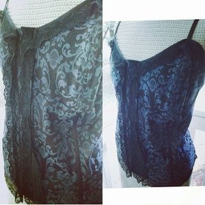 Dusty Blue and Black Bustier Tank Top