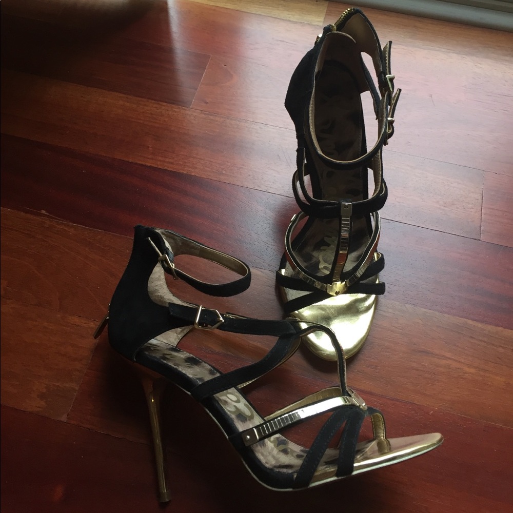 Sam Edelman black and gold strappy sexy sandals
