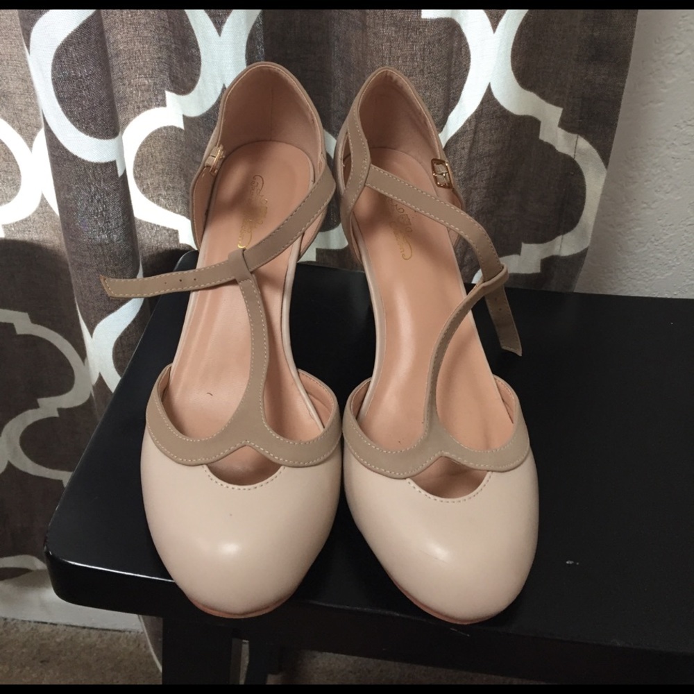 Nude T Strap Heels