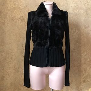 XOXO Black Faux fur zip sweater jacket SMALL