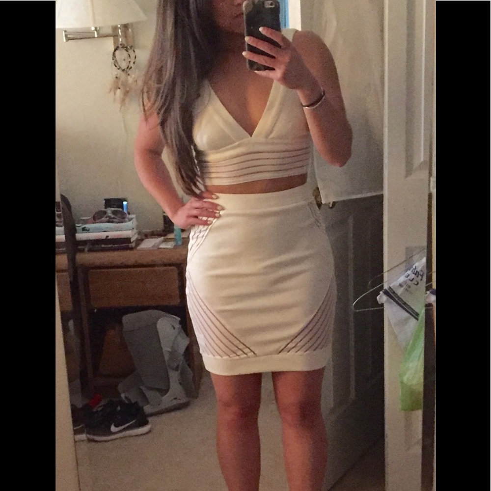 Mesh Cutout Crop Top & Skirt