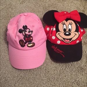 Bundle deal of two Mickey and Minnie Mouse hats.