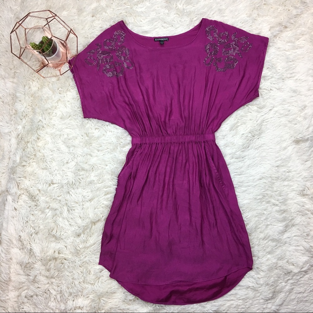 Express Fuchsia Dress Embellished Shoulders