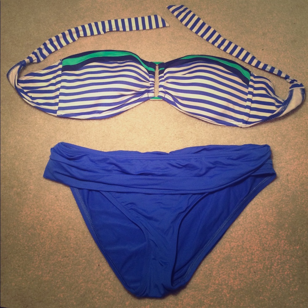 Blue and Green Striped Bikini