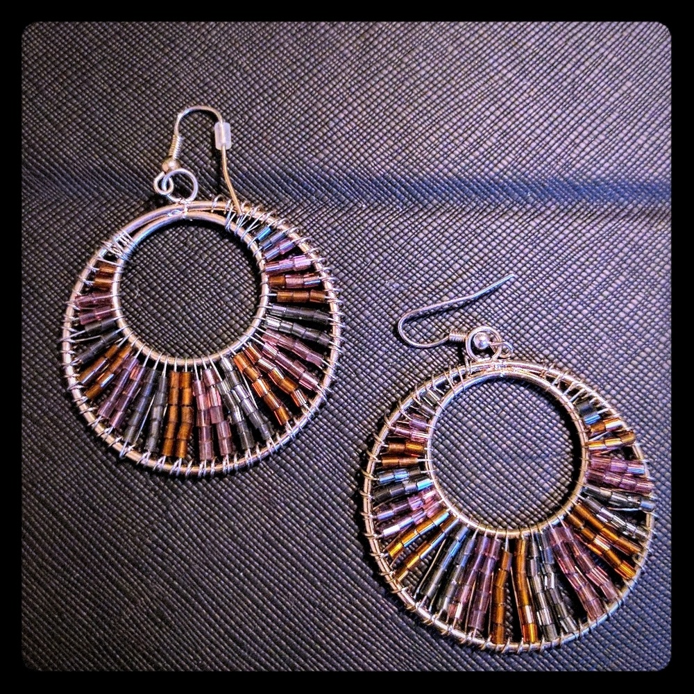 NWOT Beaded Multicolor Hoop Earrings