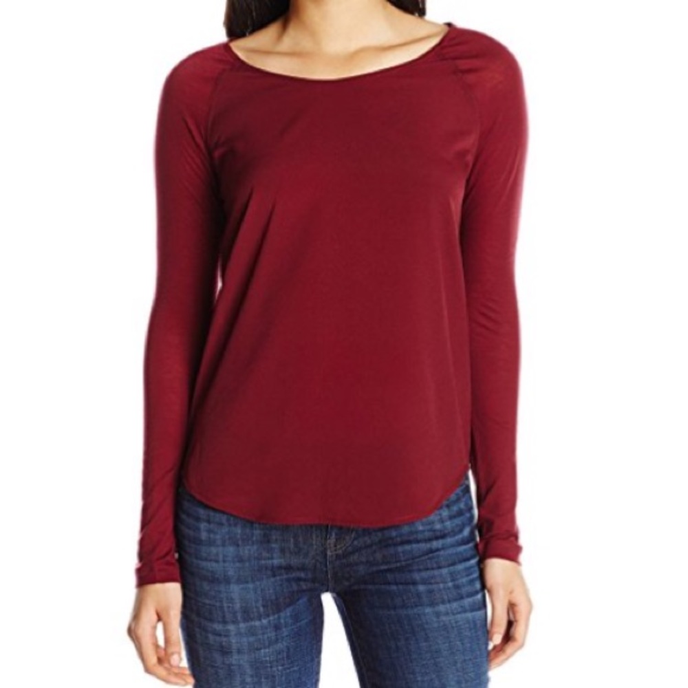 French Connection Burgundy Polly Plains Blouse
