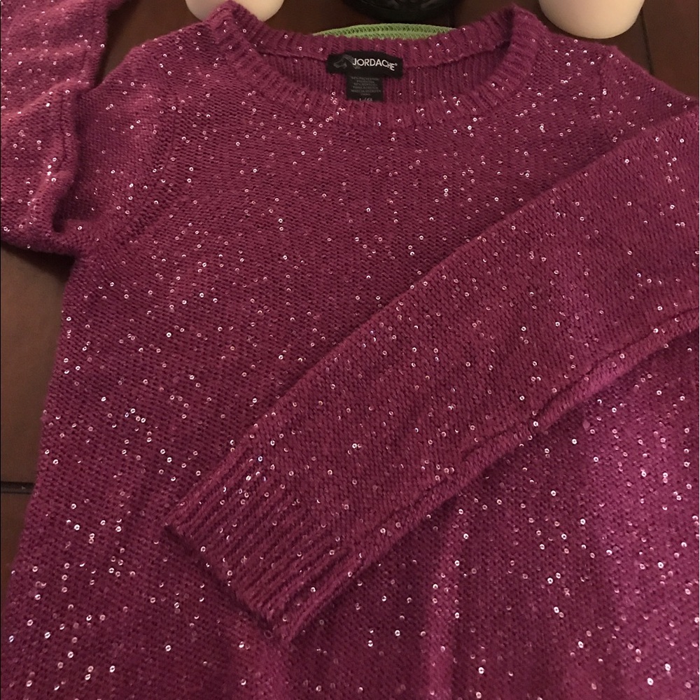 young women's hot pink/purple sweater with bling
