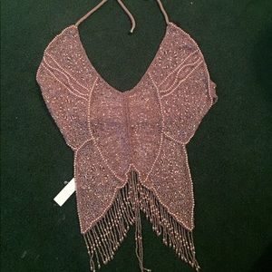 Beaded mauve butterfly top festival rave